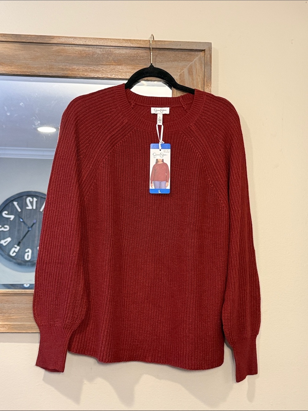 Jessica Simpson Ribbed Crewneck Sweater - Burgundy